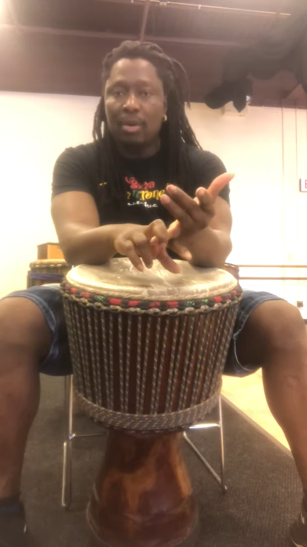 Professor Kerfala Bangoura records an online djembe lesson from the University of Rochester campus. Photo supplied by Prof. Kerfala Bangoura.